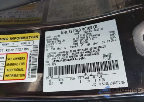 2021 Ford Bronco Sport Big Bend from USA, damaged, VIN 3FMCR9B68MRA92498